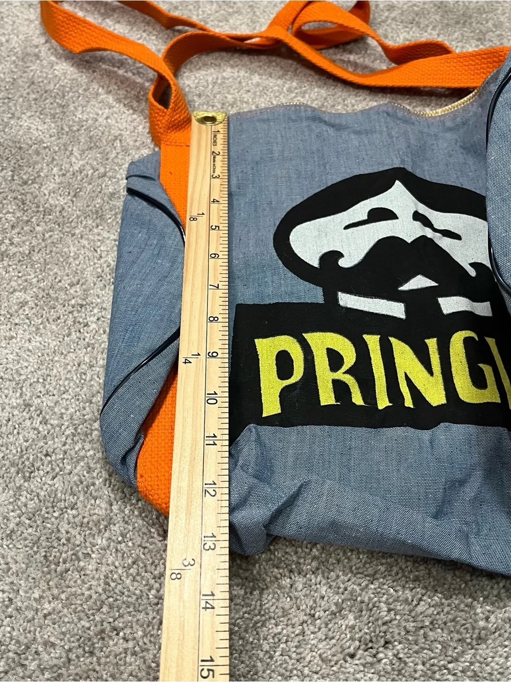 Vintage Pringles Duffle Adult Denim Zippered Shoulder Bag Mustache Logo Promo